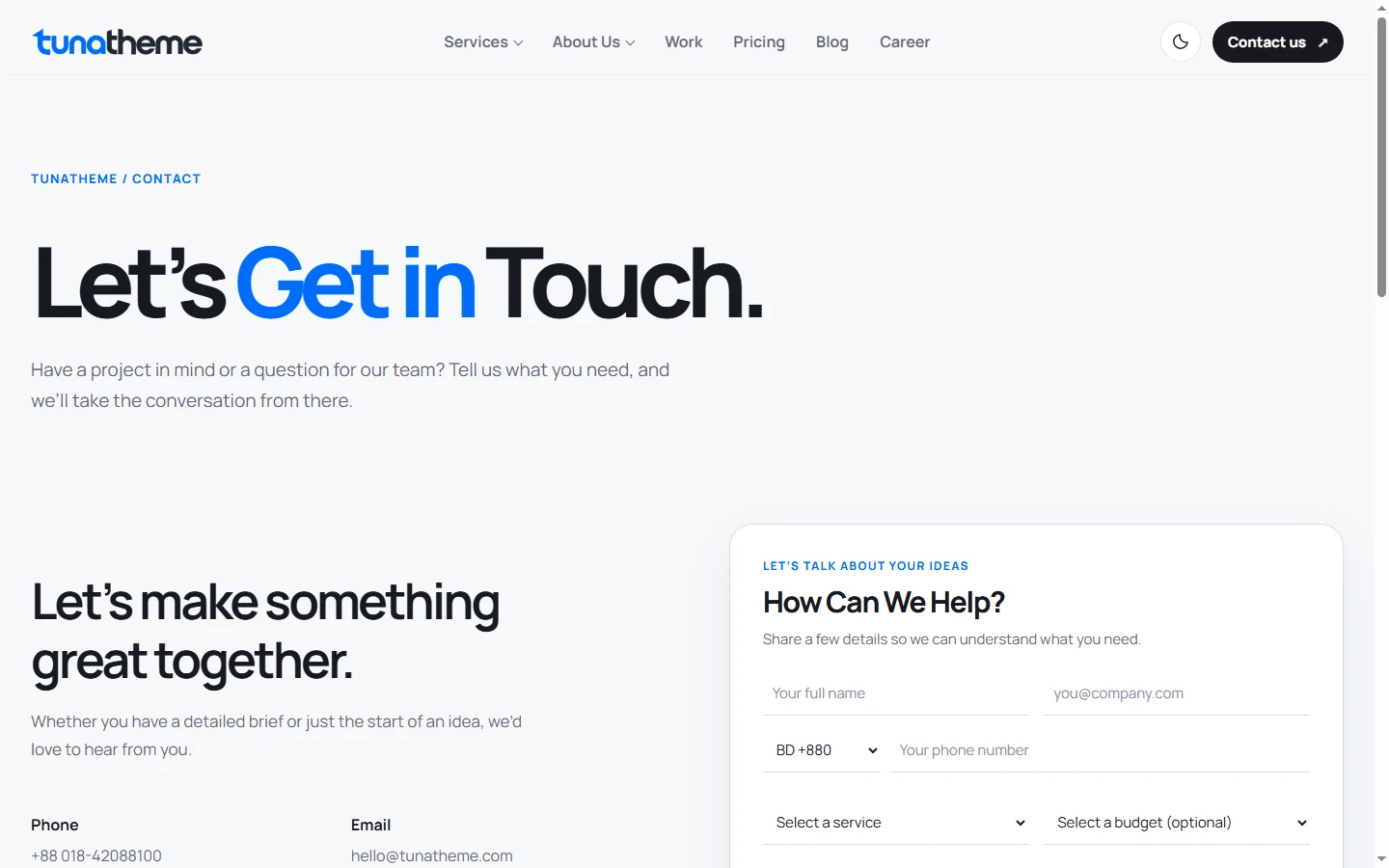 tunatheme Contact desktop preview