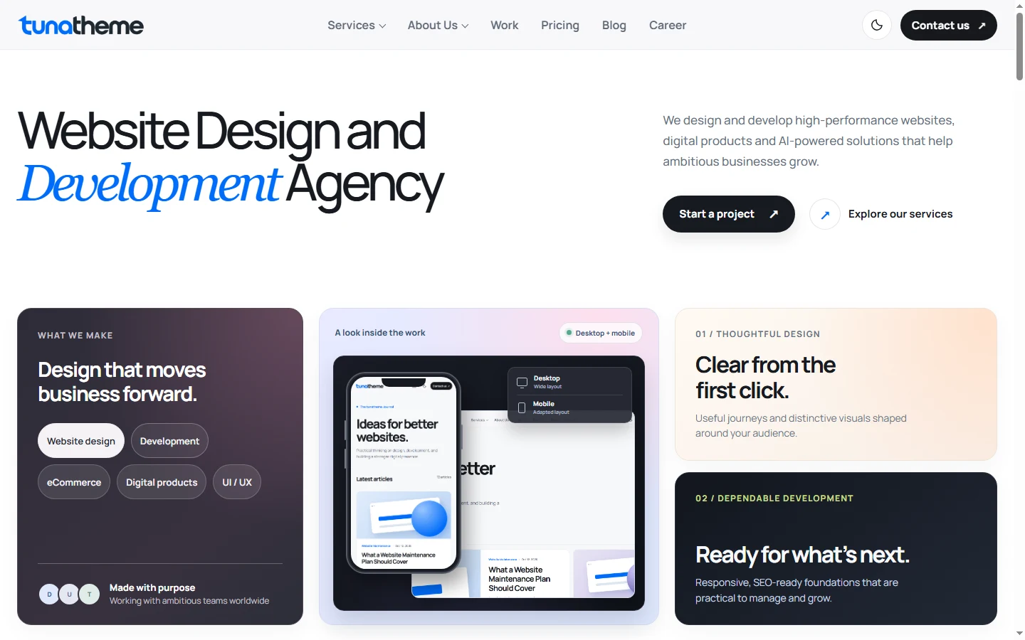 Desktop view of tunatheme Website
