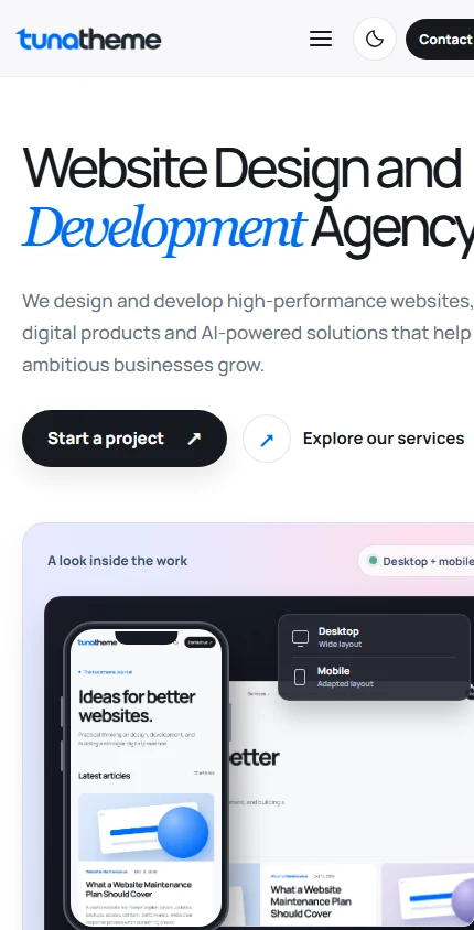 tunatheme Website mobile preview
